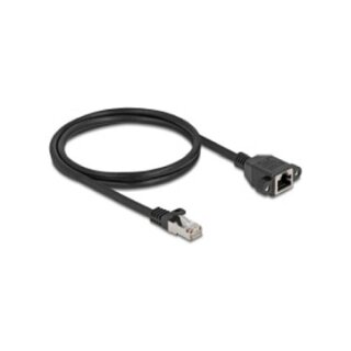 Delock Netzwerk Verlängerungskabel S/FTP RJ45 Stecker zu RJ45 Buchse Cat.6A flache Ausführung 1 m schwarz