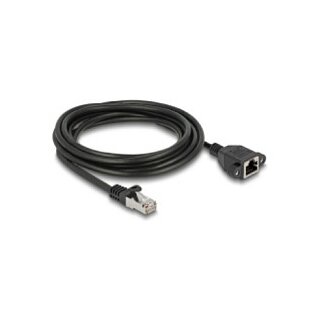 Delock Netzwerk Verlängerungskabel S/FTP RJ45 Stecker zu RJ45 Buchse Cat.6A flache Ausführung 2 m schwarz