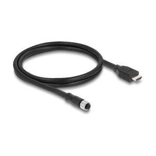 Delock M12 Kabel A-kodiert 17 Pin Buchse zu HDMI Stecker 1 m schwarz