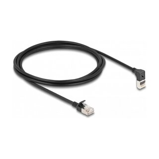 RJ45 Netzwerkkabel Cat.6A S/FTP Slim 90° oben gewinkelt / gerade 2 m schwarz