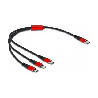 Delock USB Ladekabel 3 in 1 USB Type-C™ zu Lightning™ / Micro USB / USB Type-C™ 30 cm schwarz / rot