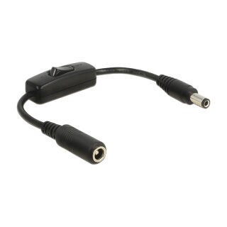 Adapterkabel DC 5,5 x 2,5 mm Stecker > DC 5,5 x 2,5 mm Buchse mit Schalter 20 cm