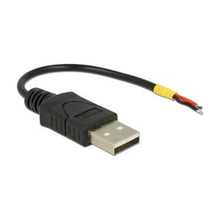 Delock Kabel USB 2.0 Typ-A Stecker > 2 x offene Kabelenden Strom 10 cm Raspberry Pi