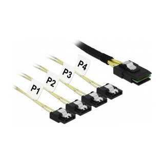 Delock Kabel Mini SAS SFF-8087 > 4 x SATA 7 Pin 0,5 m Metall