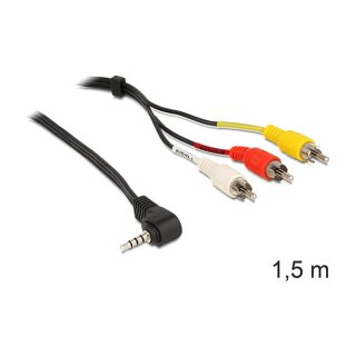 Delock Kabel Klinke 3,5 mm 4 Pin Stecker gewinkelt > 3 x Cinchstecker 1,5 m