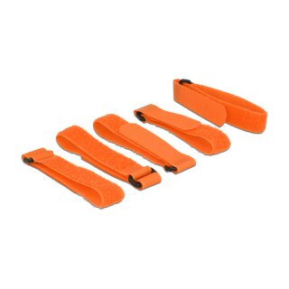 Klett-Kabelbinder L 300 mm x B 20 mm 5 Stück mit Schlaufe orange