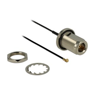 Delock Antennenkabel N Buchse zum Einbau zu I-PEX Inc., MHF® I Stecker 1.37 13 cm Gewindelänge 22 mm spritzwassergeschützt