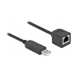 Delock Serielles Anschlusskabel mit FTDI Chipsatz, USB 2.0 Typ-A Stecker zu RS-232 RJ45 Buchse 25 cm schwarz