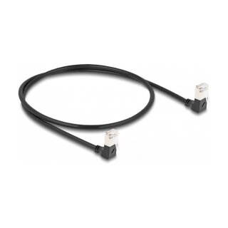 Delock RJ45 Netzwerkkabel Cat.6A S/FTP Slim 90° unten / unten gewinkelt 0,5 m schwarz