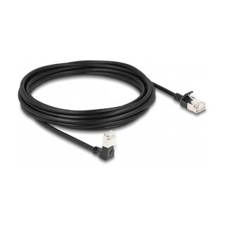 Delock RJ45 Netzwerkkabel Cat.6A S/FTP Slim 90° unten gewinkelt / gerade 5 m schwarz