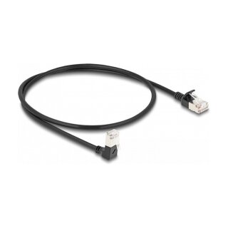 Delock RJ45 Netzwerkkabel Cat.6A S/FTP Slim 90° unten gewinkelt / gerade 0,5 m schwarz
