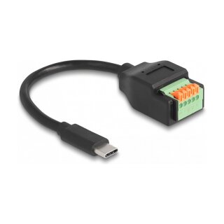 Delock USB 2.0 Kabel USB Type-C™ Stecker zu Terminalblock Adapter mit Drucktaster 15 cm