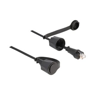 Delock Netzwerkkabel RJ45 Stecker zu RJ45 Stecker Cat.6 STP mit Verschlusskappe Outdoor IP68 staub- und wasserdicht schwarz 1 m
