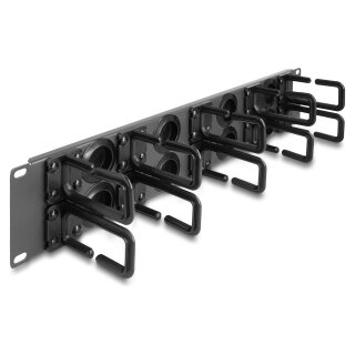 19" Kabelmanagement Rangierpanel mit 8 Gummi Kabeldurchführungen und 10 Bügeln 2 HE dunkelgrau