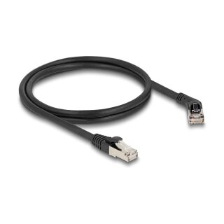 Delock RJ45 Netzwerkkabel Cat.6A S/FTP Stecker 45° nach rechts gewinkelt zu Stecker gerade 1 m schwarz