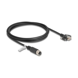 Delock M12 Kabel A-kodiert 8 Pin Buchse zu RJ45 Stecker mit Schrauben Cat.5e FTP 2 m schwarz