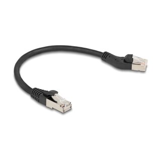 Delock RJ45 Netzwerkkabel Cat.6A S/FTP Stecker 45° nach links gewinkelt zu Stecker gerade 0,25 m schwarz
