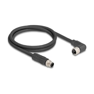 M12 Kabel L-kodiert 4 Pin Stecker gerade zu Buchse rechts gewinkelt PUR schleppkettentauglich 1 m schwarz