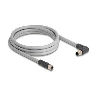 M12 Kabel L-kodiert 5 Pin Stecker rechts gewinkelt zu Buchse gerade PUR schleppkettentauglich 5 m grau