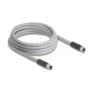 Delock M12 Kabel L-kodiert 5 Pin Stecker zu Buchse PUR schleppkettentauglich 3 m grau