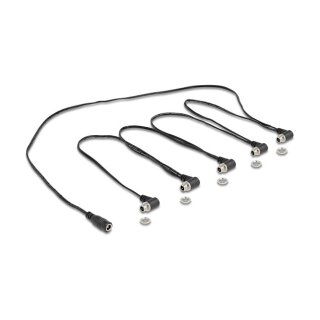 Delock DC Splitter Kabel 1 x Buchse gerade zu 5 x Buchse 5,5 x 2,1 mm 90° gewinkelt zum Einbau schwarz