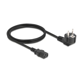 Netzkabel PC Schutzkontaktstecker CEE 7/7 90° gewinkelt auf C13 Buchse, 1 m, 3 x 0,75 mm² schwarz