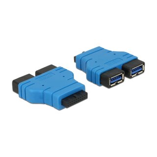 Adapter USB 3.0 Pfostenbuchse > 2 x USB 3.0 Typ-A Buchse – nebeneinander