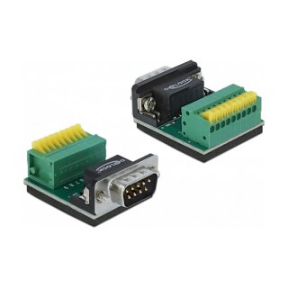 Delock Adapter D-Sub 9 Pin Stecker zu Terminalblock 9 Pin mit Drucktaster