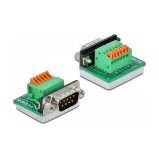 Delock D-Sub9 Stecker zu Terminalblock mit Drucktaster horizontal
