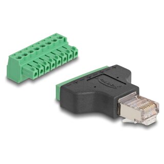 Delock Adapter RJ45 Stecker > Terminalblock 8 Pin 2-teilig 3,81 mm