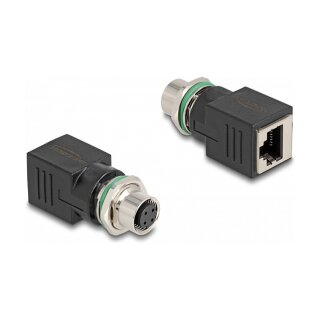 Delock M12 Adapter D-kodiert 4 Pin Buchse zu RJ45 Buchse gerade