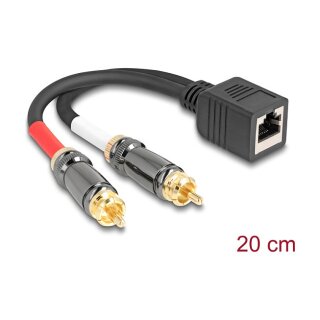 Adapterkabel RJ45 Buchse zu 2 x Cinch Stecker schwarz 20 cm