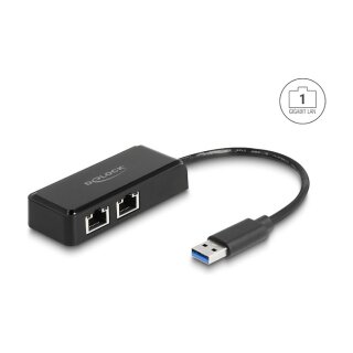 Delock USB Typ-A Netzwerk Adapter Gigabit LAN 2 x RJ45