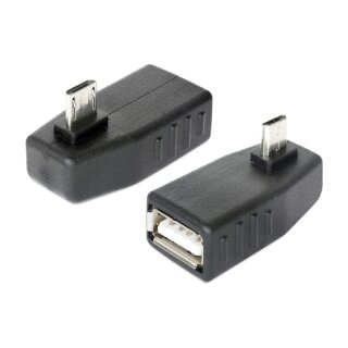 Adapter USB micro-B Stecker > USB 2.0-A Buchse OTG 90° gewinkelt