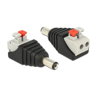 Adapter DC 5,5 x 2,1 mm Stecker > Terminalblock mit Drucktasten 2 Pin