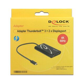 Delock Adapter Thunderbolt™ 3 Stecker > 2 x DisplayPort Buchse 4K 60 Hz