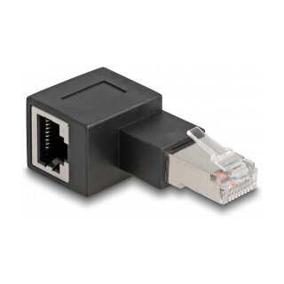 RJ45 Stecker zu RJ45 Buchse Adapter Cat.6A 90° nach links gewinkelt
