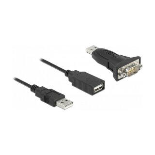 Delock Adapter USB 2.0 Typ-A zu 1 x Seriell RS-232 D-Sub 9 Pin Stecker mit Muttern