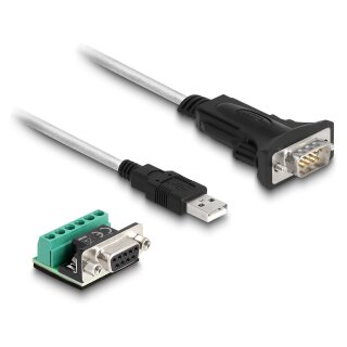 Delock Adapter USB 2.0 Typ-A zu 1 x Seriell RS-422/485 Stecker mit 6 Pin Terminalblock Adapter 5 V 1,8 m