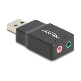 Delock Externe USB Soundkarte mit USB-A Stecker auf 2 x 3,5 mm Klinkenbuchse Plug & Play Audio Adapter schwarz