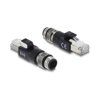 Delock M12 Adapter D-kodiert 4 Pin Stecker zu RJ45 Stecker schwarz