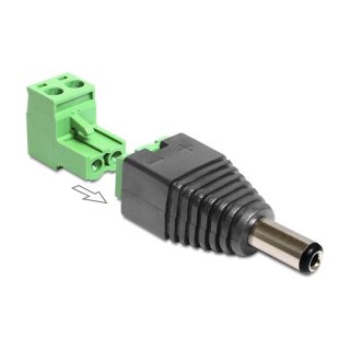Delock Adapter DC 5,5 x 2,5 mm Stecker > Terminalblock 2 Pin 2-teilig