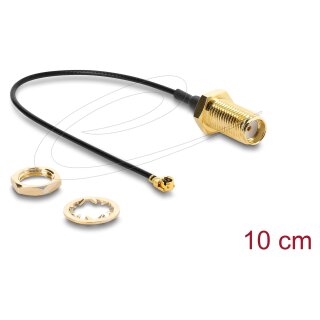 Delock Antennenkabel SMA Buchse zum Einbau zu I-PEX Inc., MHF® I Stecker 1.13 10 cm Gewindelänge 10 mm
