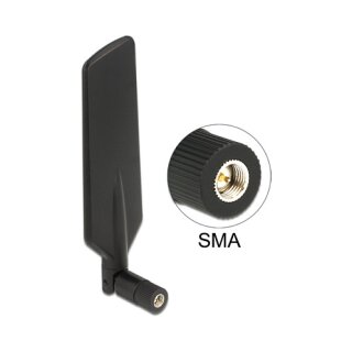 Delock LTE Antenne Dualband WLAN ac/a/b/g/n SMA Stecker 1 - 4 dBi omnidirektional drehbar mit Kippgelenk schwarz