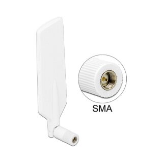 LTE Antenne Dualband WLAN ac/a/b/g/n SMA Stecker 1 - 4 dBi omnidirektional drehbar mit Kippgelenk weiß