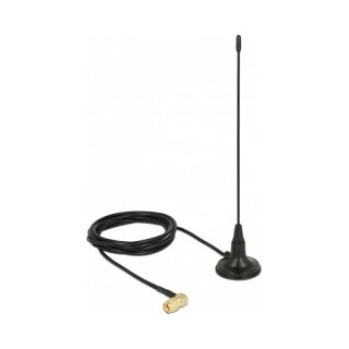 Delock 480 MHz Antenne SMA Stecker 90° 2,5 dBi starr omnidirektional mit magnetischem Standfuß und Anschlusskabel RG-174 1,5 m outdoor schwarz