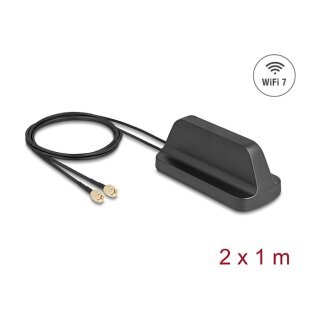 WiFi 7 Antenne 2 x RP-SMA Stecker 2,4 - 4,0 dBi omnidirektional mit magnetischem Standfuß und Anschlusskabel ULA100 1 m outdoor schwarz