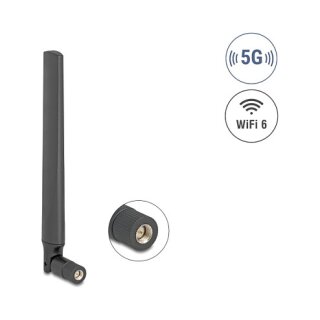 Delock 5G LTE GNSS WiFi 6 Antenne SMA Stecker 0,9 - 4,1 dBi 183 mm omnidirektional mit Kippgelenk schwarz