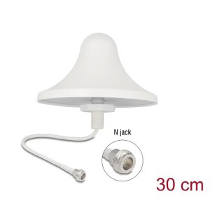 Delock 4G WiFi 2,4 GHz Antenne N Buchse 3 dBi 30 cm RG-58 omnidirektional Deckenmontage weiß