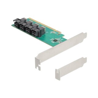 PCI Express x16 Karte zu 4 x intern SFF-8643 NVMe - Bifurcation - Low Profile Formfaktor